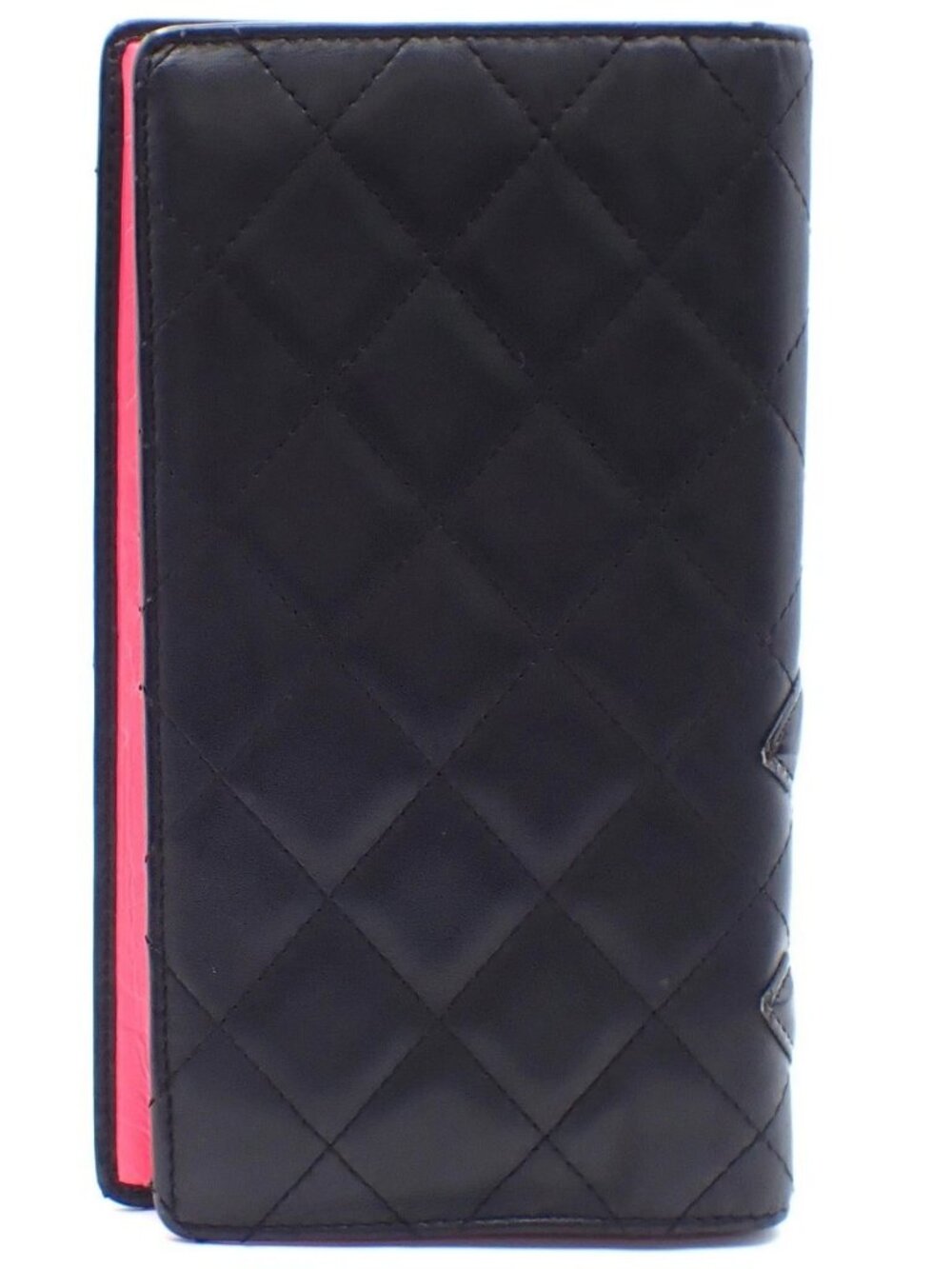 CHANEL CC Logo Cambon Long Bifold Wallet Purse Leather Black Pink Italy 33KC572 - Picture 3 of 14